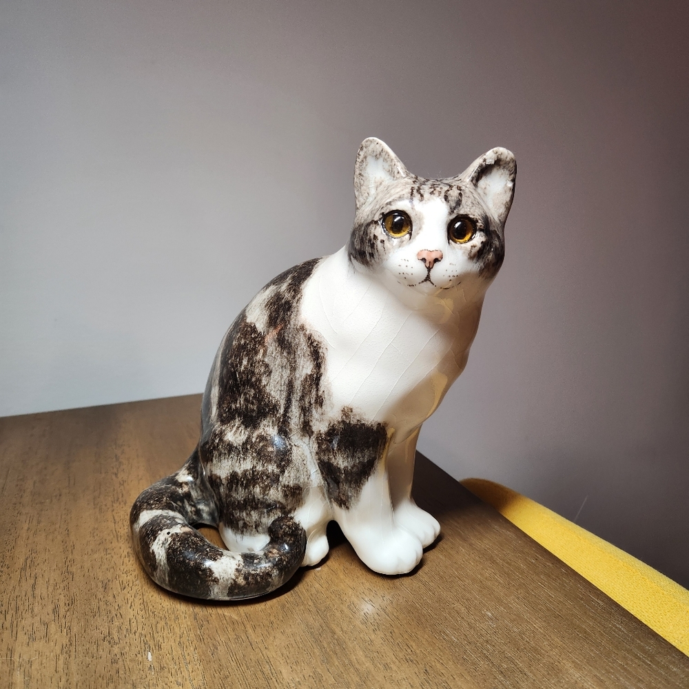Winstanley Glass Eyed Ceramic Tabby Cat, Size 3, Sitting